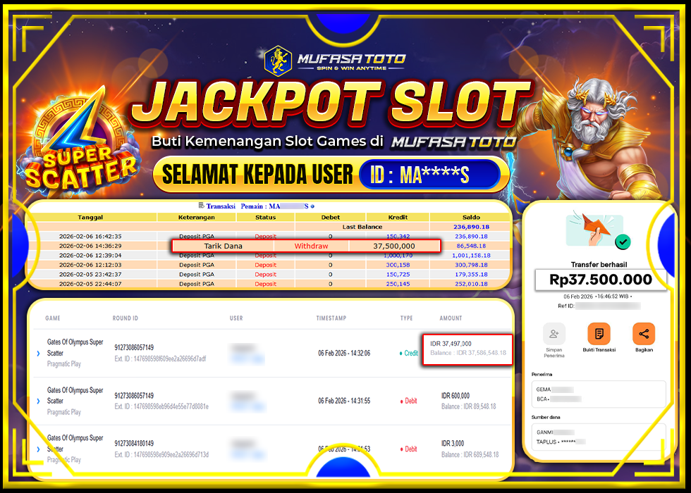 MUFASATOTO JACKPOT PRAGMATIC PLAY Rp 37.500.000 |LUNAS